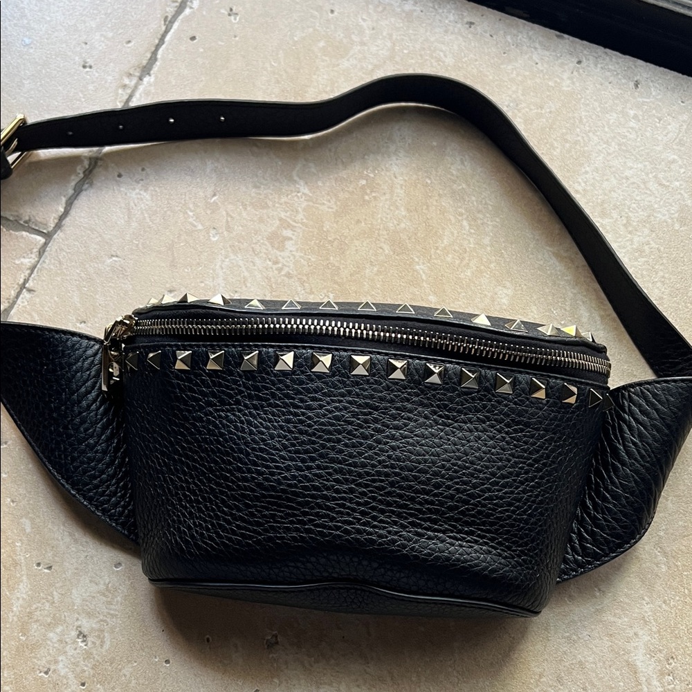 Valentino Garavani Black Leather Crossbody with Gold Studs